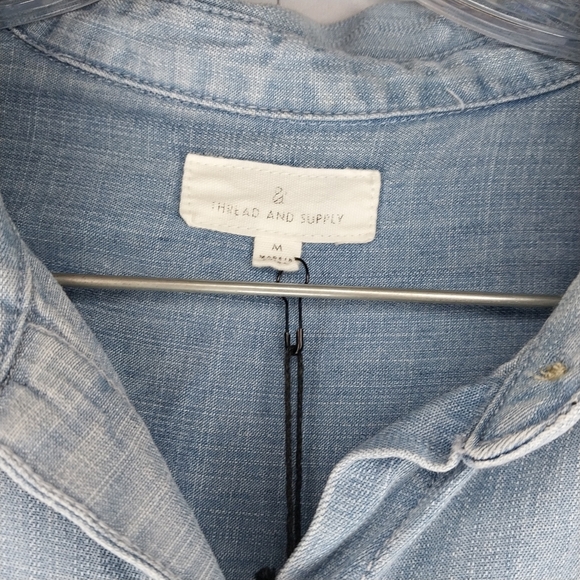 Thread And Supply Chambray Light Blue Denim Button-Up Shirt NWT - Picture 6 of 16